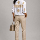 Eleanor | White Gold Embroidered Blouse
