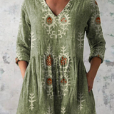 Elsie | Olive Folk Floral V-Neck Tunic Top