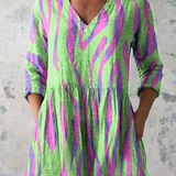 Ava | Green & Pink Brushstroke V-Neck Tunic Top