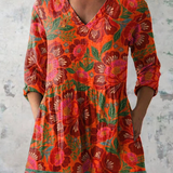 Molly | Orange Floral V-Neck Tunic Top