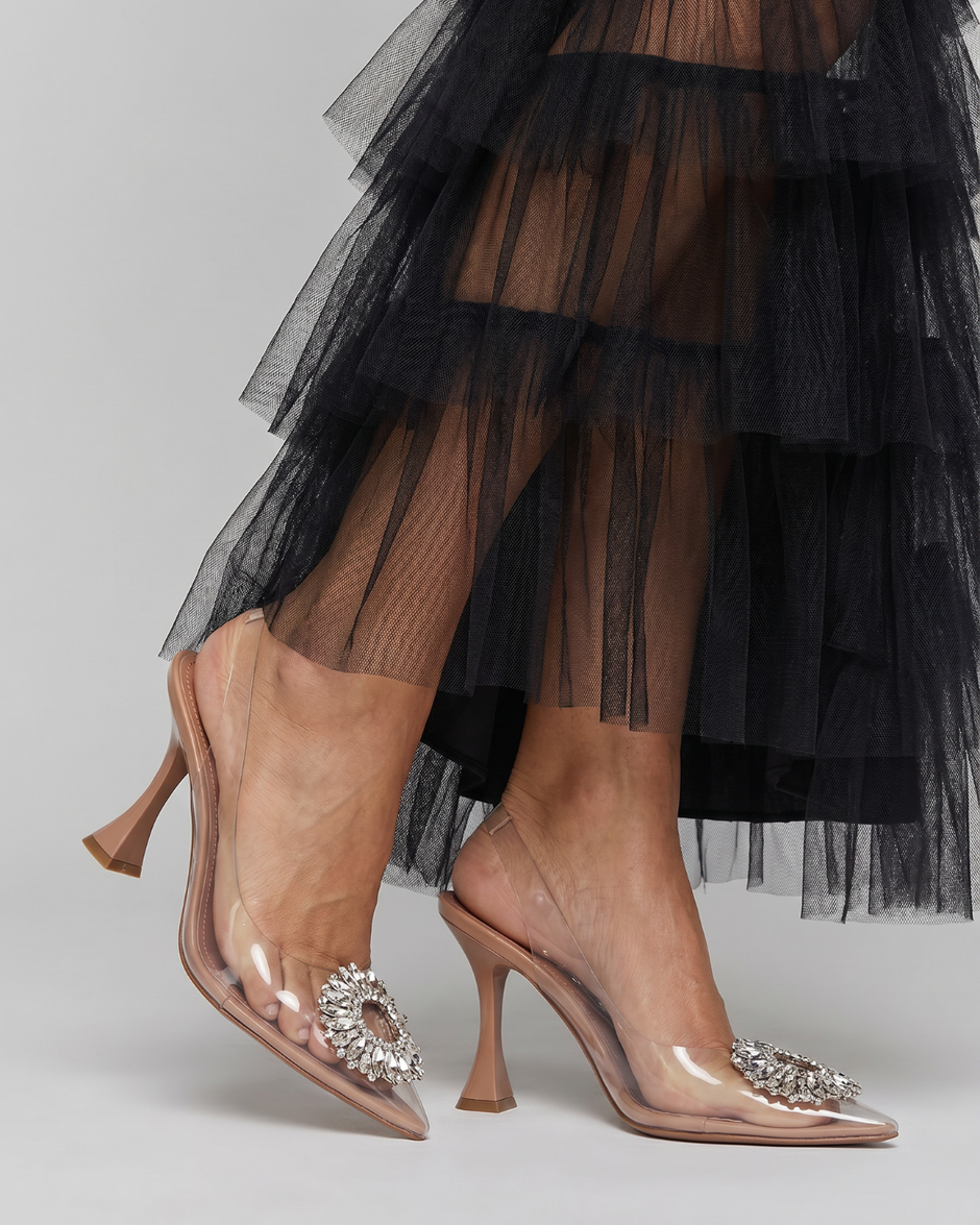 Clara | Crystal Buckle Heeled Mules