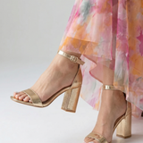 Greta | Gold Block-Heel Sandals