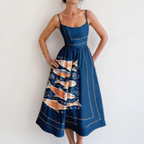 Doris | Navy Fish Print Midi Dress
