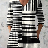 Sophie | Black & White Stripe V-Neck Tunic Top