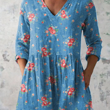 Megan | Blue Rose Print V-Neck Tunic Top
