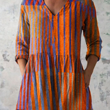 Nadia | Orange & Blue Stripe V-Neck Tunic Top
