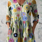 Lucy | Cream Painted Floral V-Neck Tunic Top