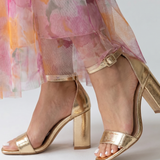 Greta | Gold Block-Heel Sandals