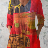 Ruby | Abstract Red Print V-Neck Tunic Top