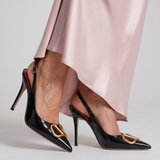 Charlotte | Black Buckle Slingback Courts