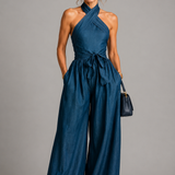 Petra | Denim Blue Halterneck Jumpsuit