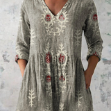 Elsie | Olive Folk Floral V-Neck Tunic Top
