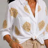 Eleanor | White Gold Embroidered Blouse