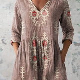 Elsie | Olive Folk Floral V-Neck Tunic Top
