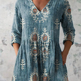 Elsie | Olive Folk Floral V-Neck Tunic Top