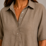 Christine | Blue Linen-Look Shirt
