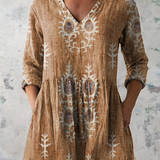 Elsie | Olive Folk Floral V-Neck Tunic Top