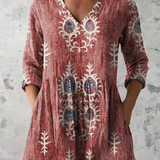 Elsie | Olive Folk Floral V-Neck Tunic Top