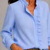 Ellen | Fine Stripe Ruffle Shirt