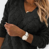 Agnes | Grey Cable-Knit V-Neck Jumper