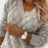 Agnes | Grey Cable-Knit V-Neck Jumper