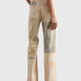 Alma | Neutral Patchwork Wide-Leg Trousers