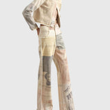 Alma | Neutral Patchwork Wide-Leg Trousers