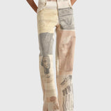 Alma | Neutral Patchwork Wide-Leg Trousers