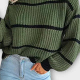 Alma | Olive Striped Knit Jumper