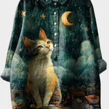 Alexandra | Midnight Cat Print Shirt