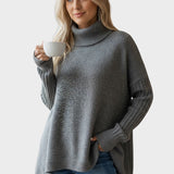 Bridget | Blue Longline Roll-Neck Jumper