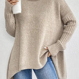Bridget | Blue Longline Roll-Neck Jumper