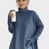 Bridget | Blue Longline Roll-Neck Jumper