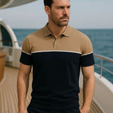 Caspar | Black and Tan Colour-Block Polo