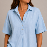 Christine | Blue Linen-Look Shirt