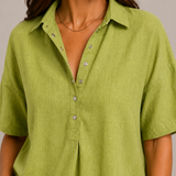 Christine | Blue Linen-Look Shirt