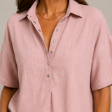Christine | Blue Linen-Look Shirt