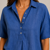 Christine | Blue Linen-Look Shirt