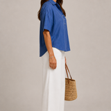 Christine | Blue Linen-Look Shirt