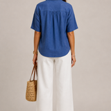 Christine | Blue Linen-Look Shirt