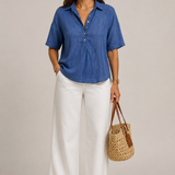 Christine | Blue Linen-Look Shirt