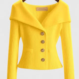 Clarissa | Fuchsia Collared Ribbed Cardigan