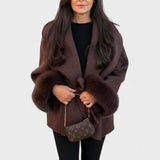 Dinah | Ivory Belted Coat with Faux-Fur Cuffs