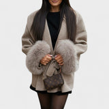 Dinah | Ivory Belted Coat with Faux-Fur Cuffs