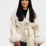 Dinah | Ivory Belted Coat with Faux-Fur Cuffs