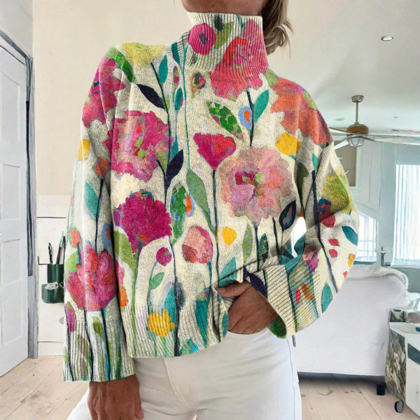 Claire | Colourful Garden Roll-Neck Jumper