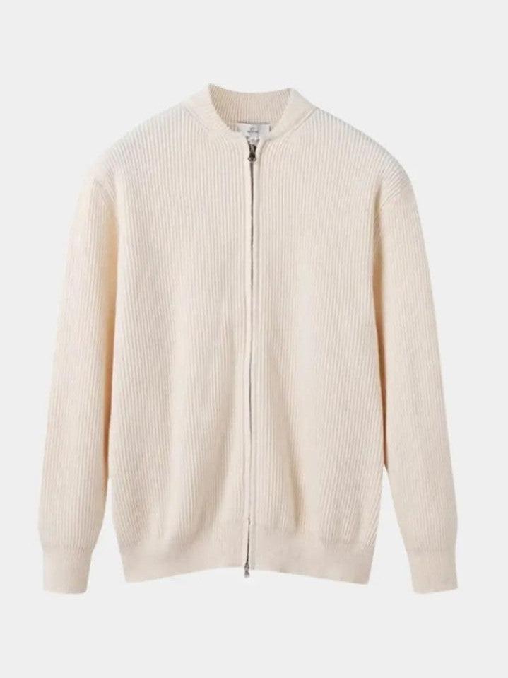 Ewan | Cream Zip-Front Knit Jacket