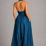 Petra | Denim Blue Halterneck Jumpsuit