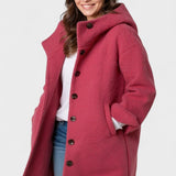 Freya | Raspberry Hooded Mid-Length Coat