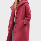 Freya | Raspberry Hooded Mid-Length Coat